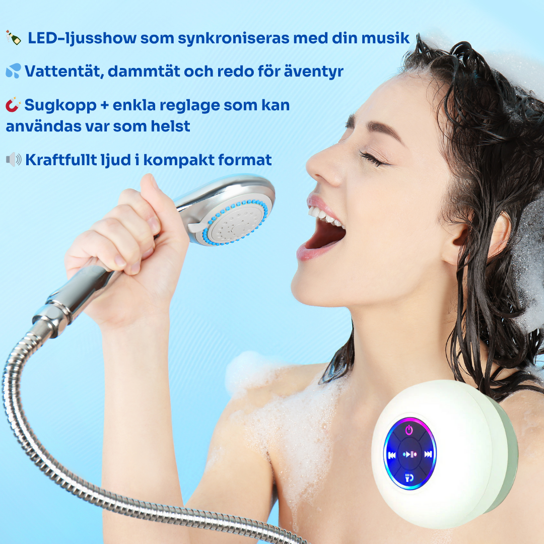 AquaBeats™ | förvandlar din dusch till en konsert med kraftfullt ljud och en LED-ljusshow.