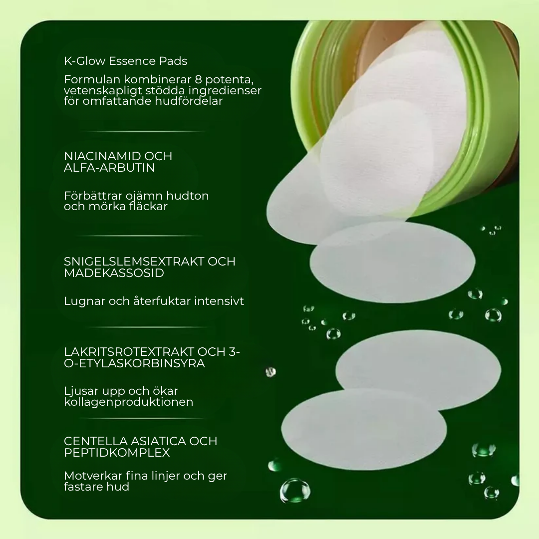 K-Glow Essence Pads | Kliniskt bevisad koreansk formula – 94 % fick "glass skin" på 4 veckor