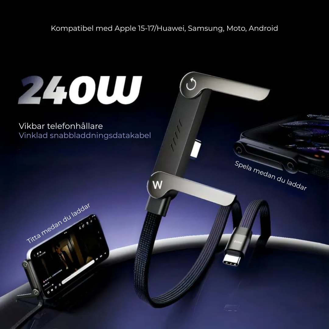 FlexCharge 2-i-1™ | 240W snabbladdningskabel med inbyggd telefonhållare