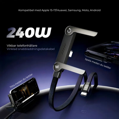 FlexCharge 2-i-1™ | 240W snabbladdningskabel med inbyggd telefonhållare