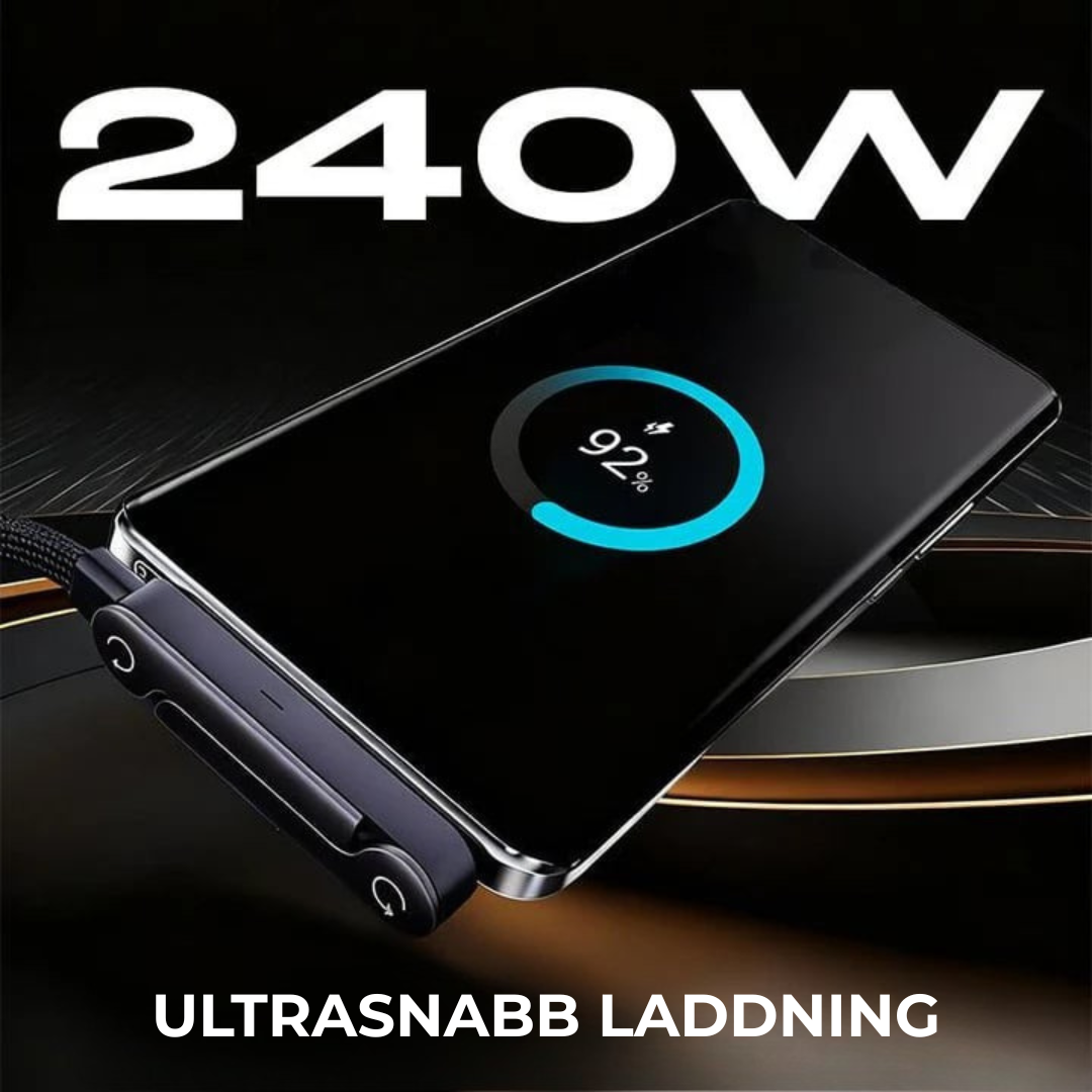 FlexCharge 2-i-1™ | 240W snabbladdningskabel med inbyggd telefonhållare