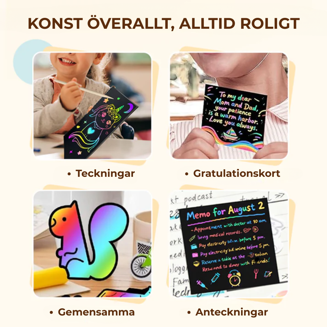MagicScratch Art™ | Det magiska regnbågsskrappapperet med en träpenna