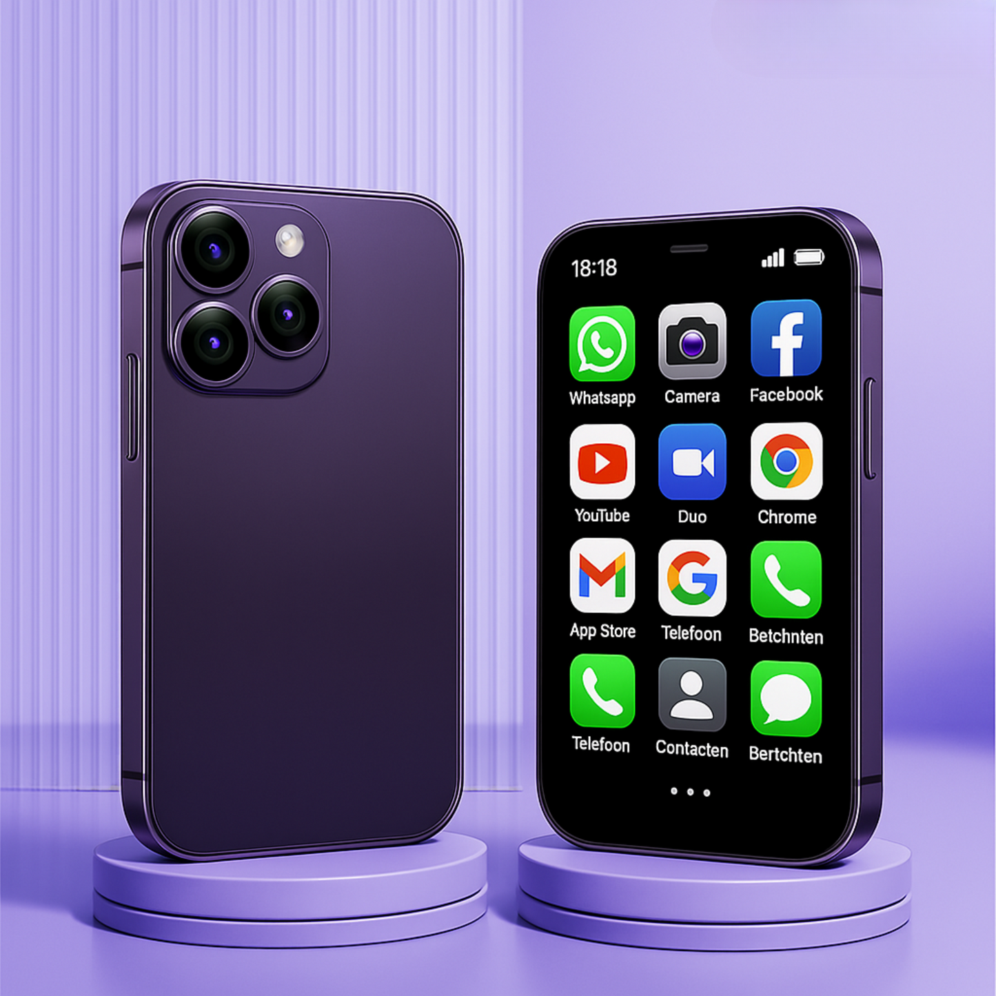 SmartMini™ | Snygg och behändig – Mini-smartphone i färgerna: ljusblå, svart och lila.