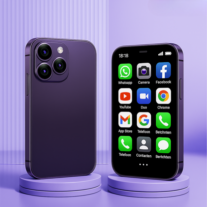 SmartMini™ | Snygg och behändig – Mini-smartphone i färgerna: ljusblå, svart och lila.